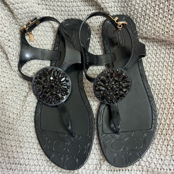 Black‎ Coach Jelly Sandal with Black Medallion, Size 8 - Picture 2 of 7